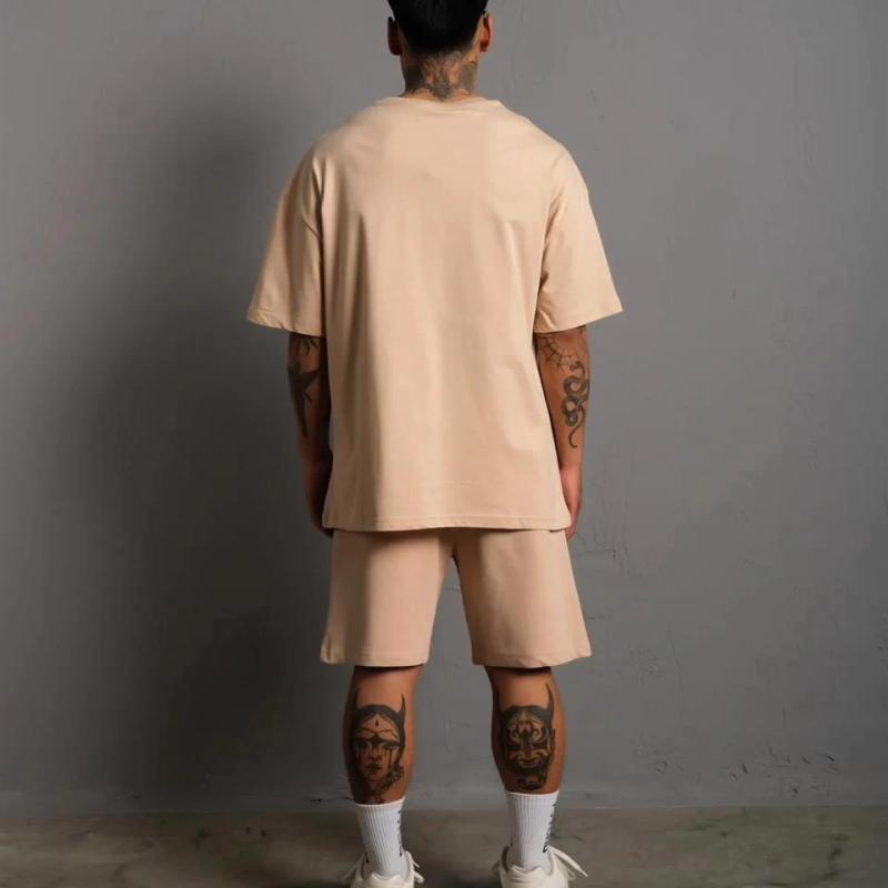  Alev Baskılı İkili Şortlu Takım - Bej -